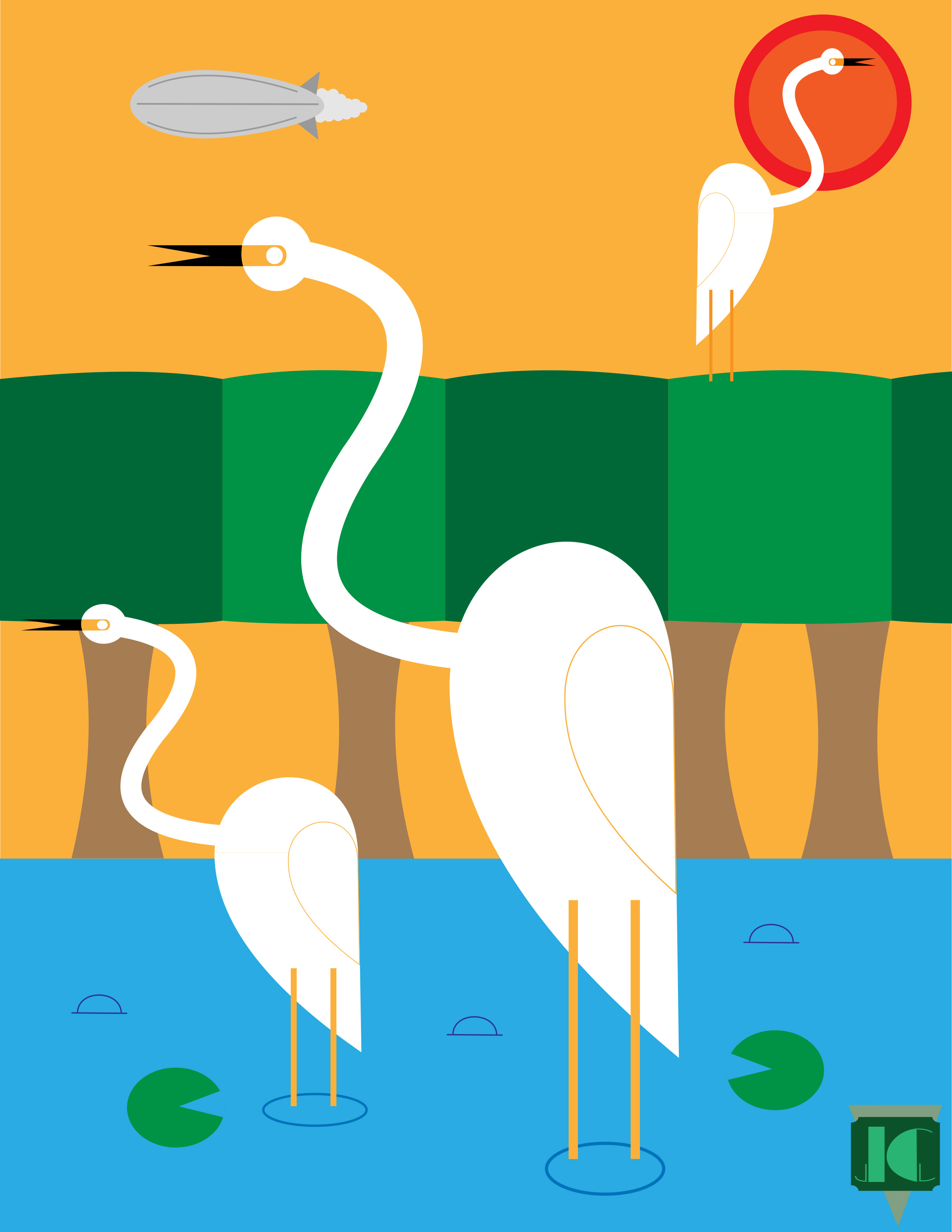 Cranes in a Japanese Art Deco style